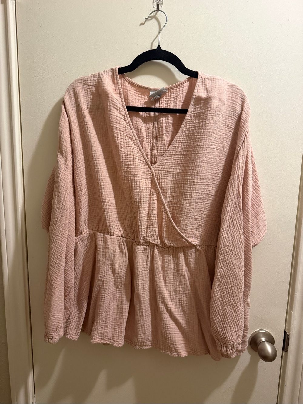 Light Pink Peplum V-Neck Women's Top